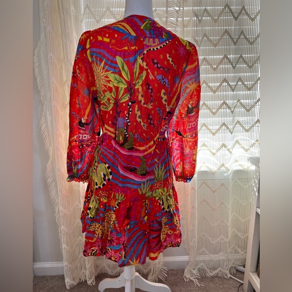 Farm Rio Printed Dress Red Size Small Short Beaded Cotton - Picture 9 of 10